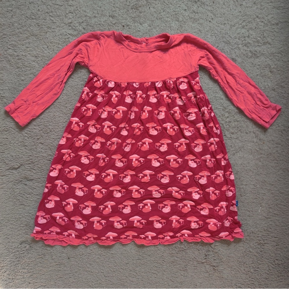Kickee Pants Long Sleeve Swing Dress Rhododendron Field Mouse Mushroom Hot Pink